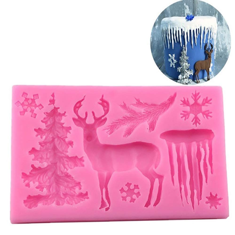 3D Xmas Christmas Cake Chocolate Mould Baking Mold Tree Snowman Silicone Fondant Shape (Pink)