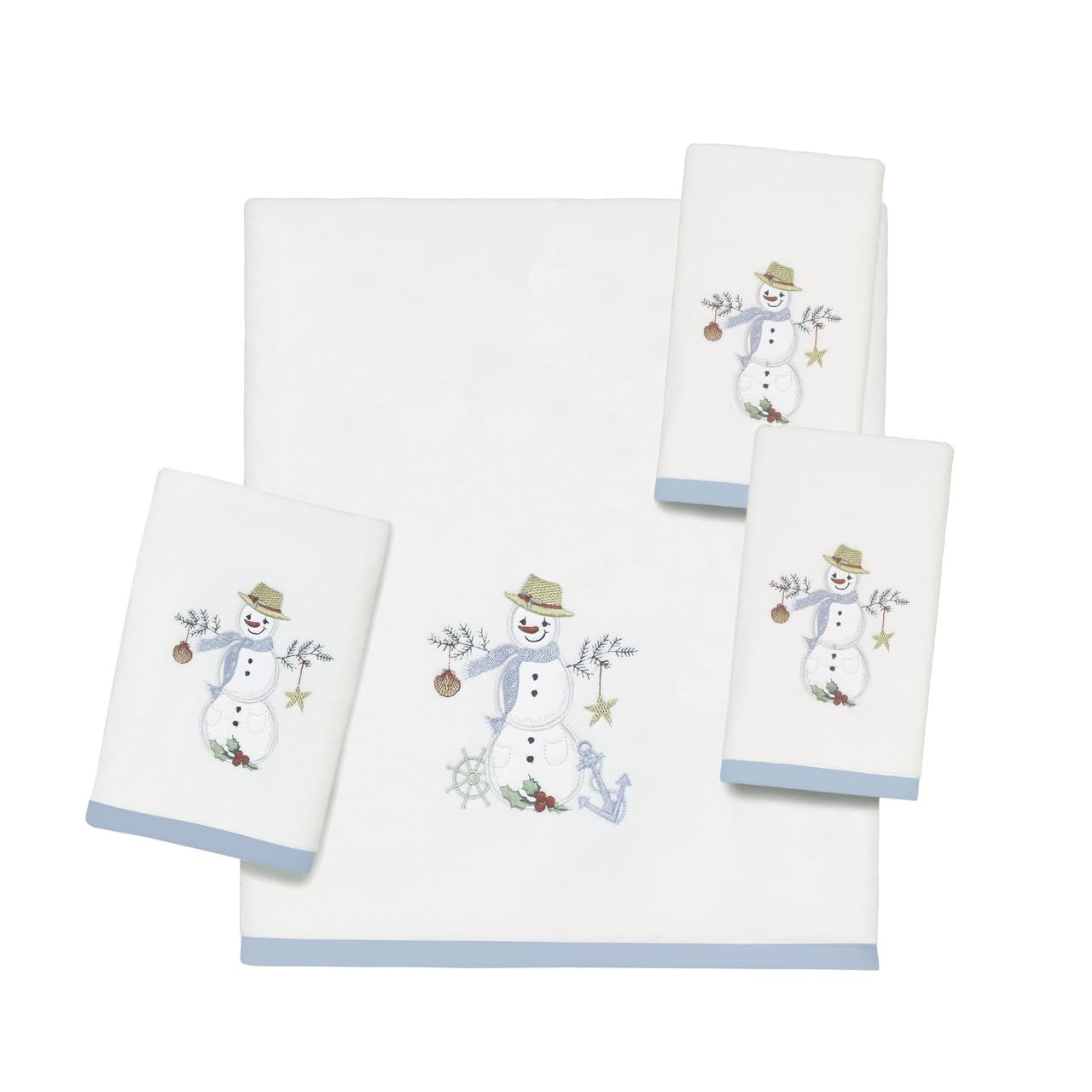 Avanti Linens - Fingertip Towels, Soft Cotton Velour, Embroidered, Festive Home Decor, Set Of 2 (Coastal Snowman Collection)