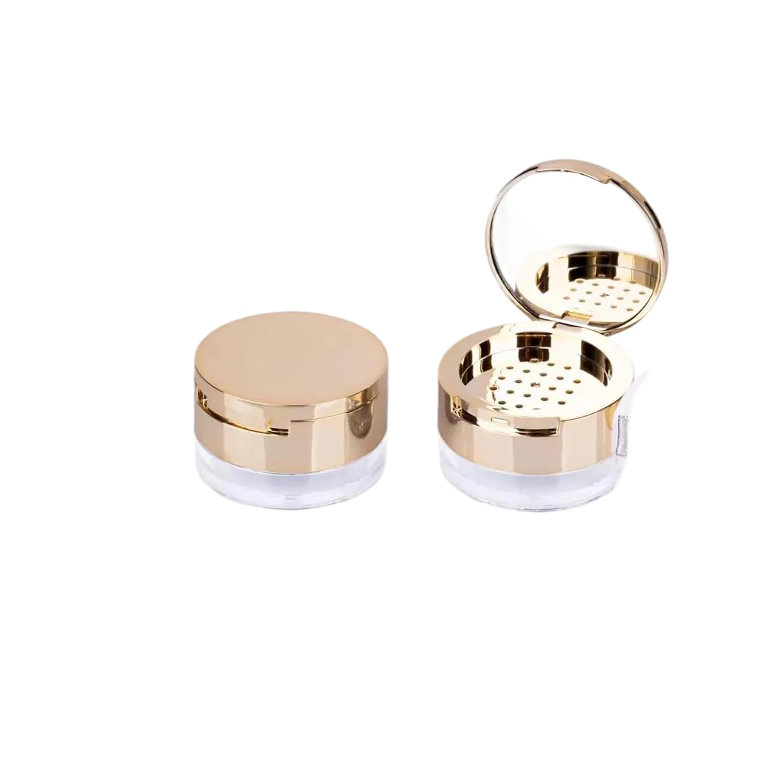 1 Pc 6 Gram Loose Powder Containers, Builtin Mirror, Portable Empty Makeup Mini Powder Case, Without a makeup sponge(Gold)