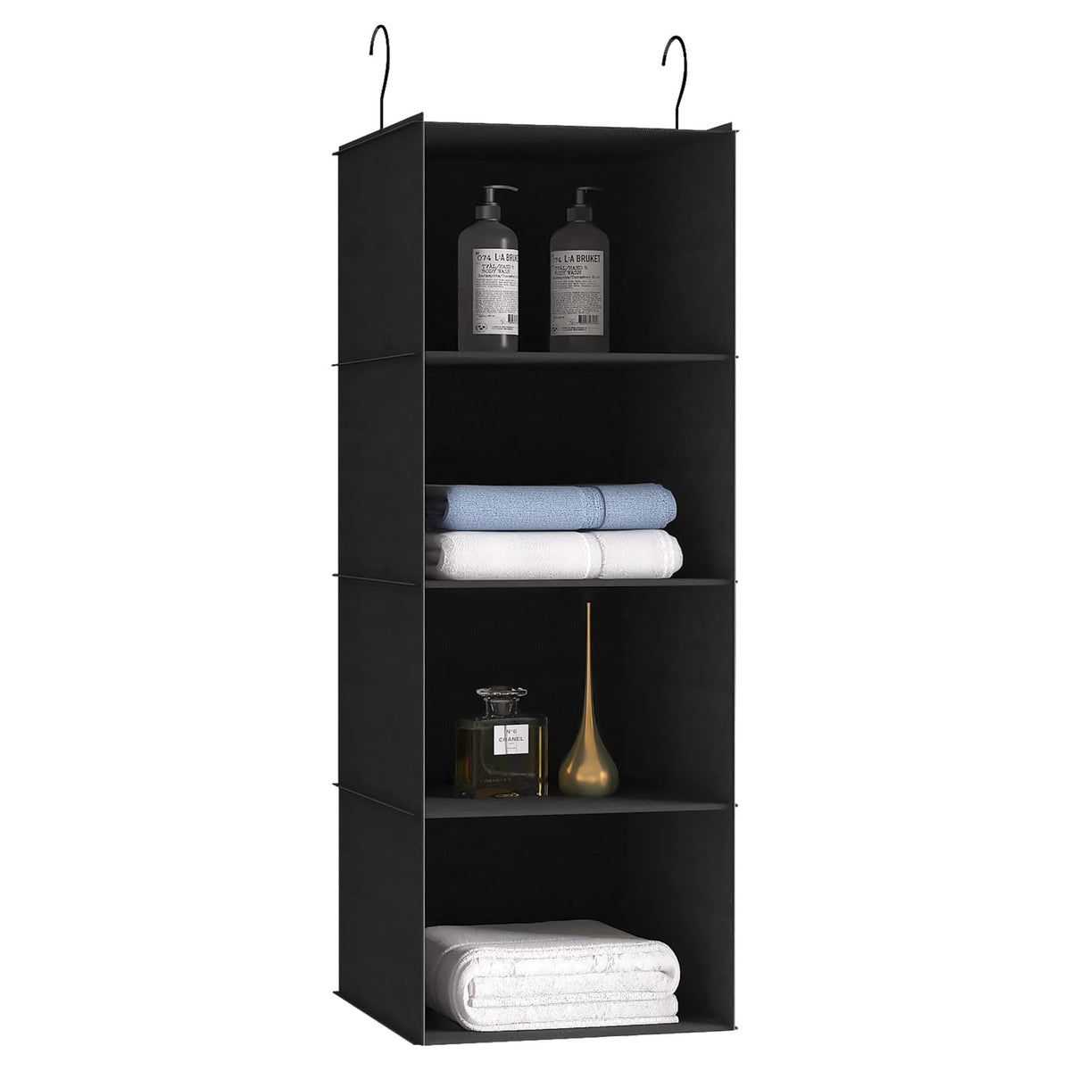 Donyeco Hanging Closet Organizer, Easy Mount Foldable 4-Shelf Hanging Closet Wardrobe Storage Shelves, Clothes Handbag Shoes Acc
