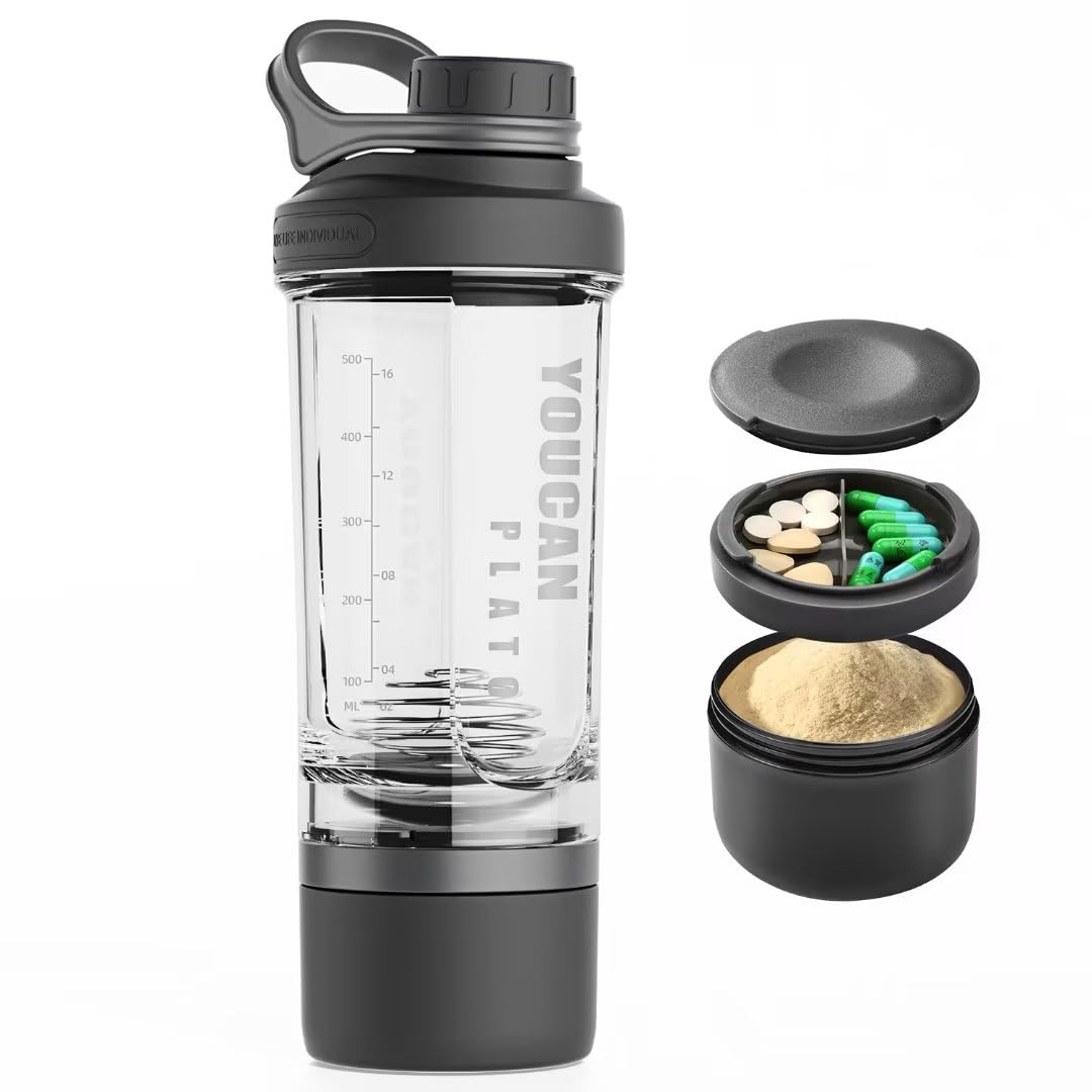 21Oz Protein Shaker Bottle With Powder Storage Container-Shaker Cups For Protein Shakes-Pre Workout Bottle-Mixer Cup-Gym Sport W