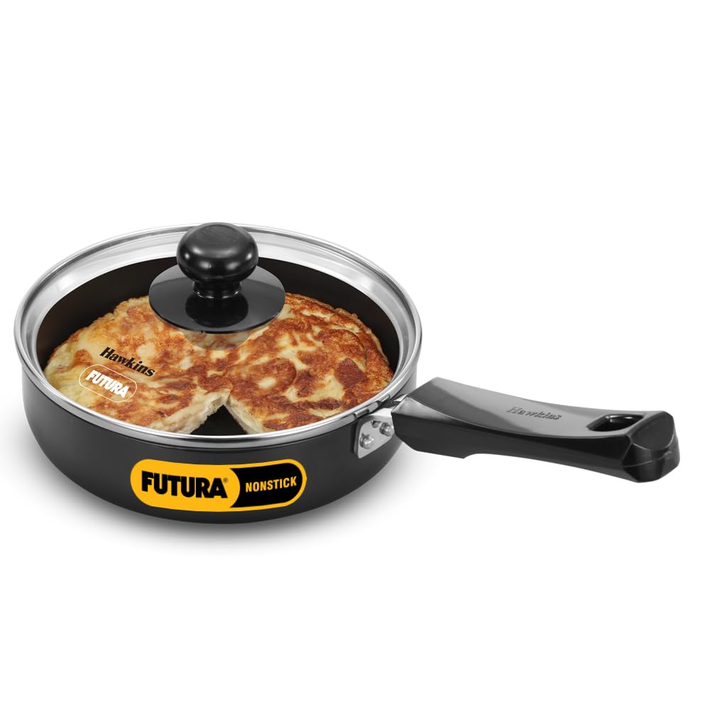 Hawkins Futura 16 Cm Frying Pan, Non Stick Fry Pan With Glass Lid, Induction Omelette Pan, Small Frying Pan, Black (Inf16G)