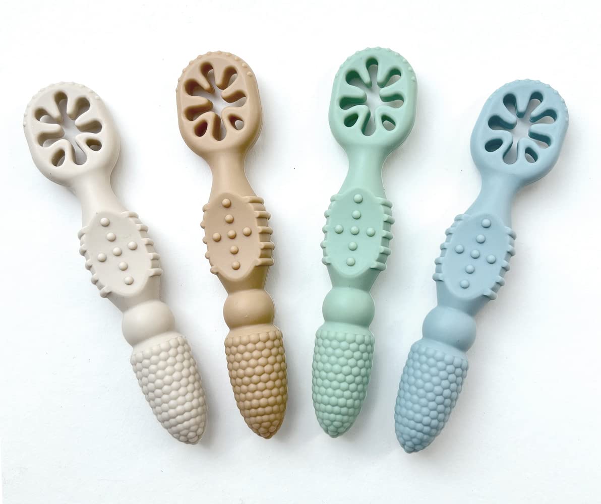 Ymcf Products Baby'S First Spoon | Self-Feeding Spoon | Toddler Utensil | Bpa-Free Silicone 4-Pack (Sandy Beach)