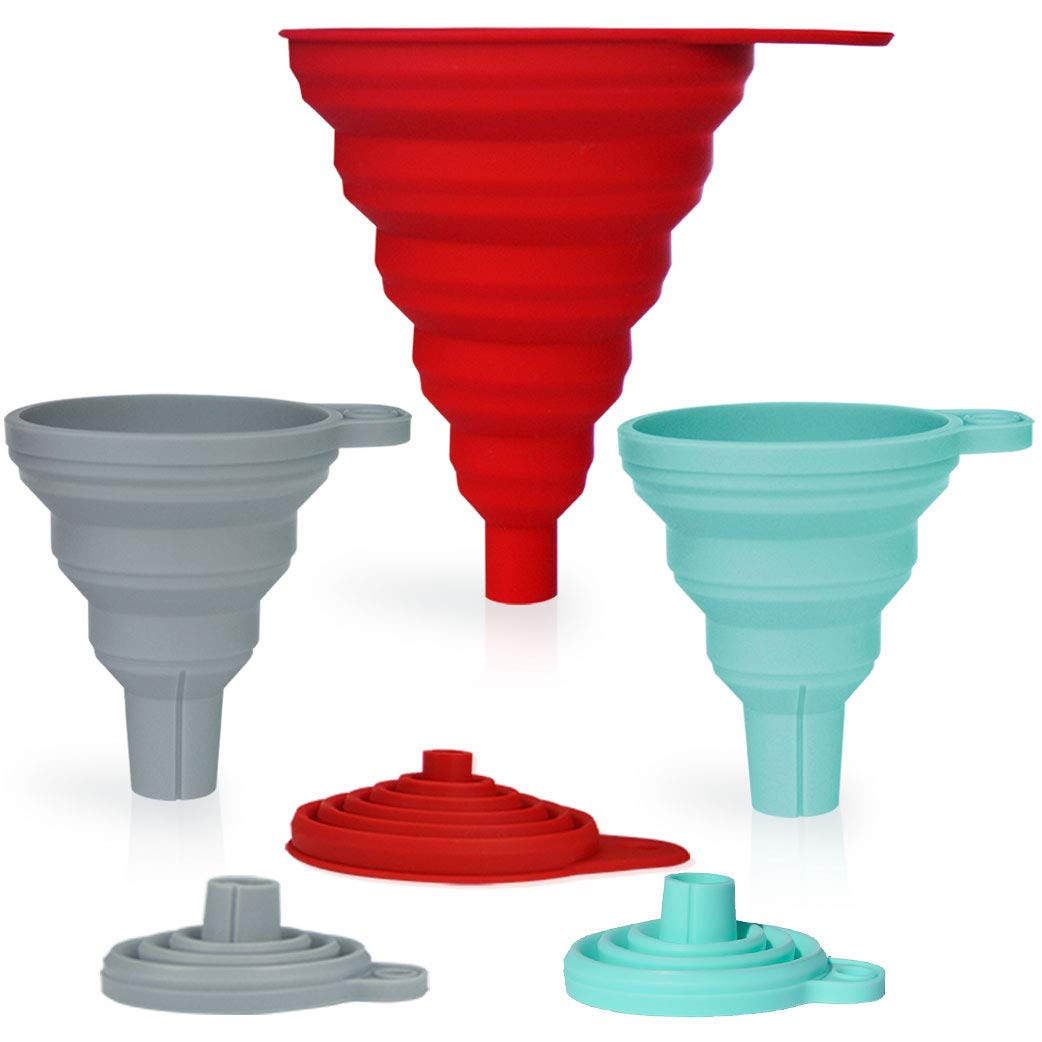 Stolphi Silicone Collapsible Funnel Set Of 3 For Filling Bottles, Liquids Or Dry Goods, Kitchen Gadgets, Food Grade, Premium Qua