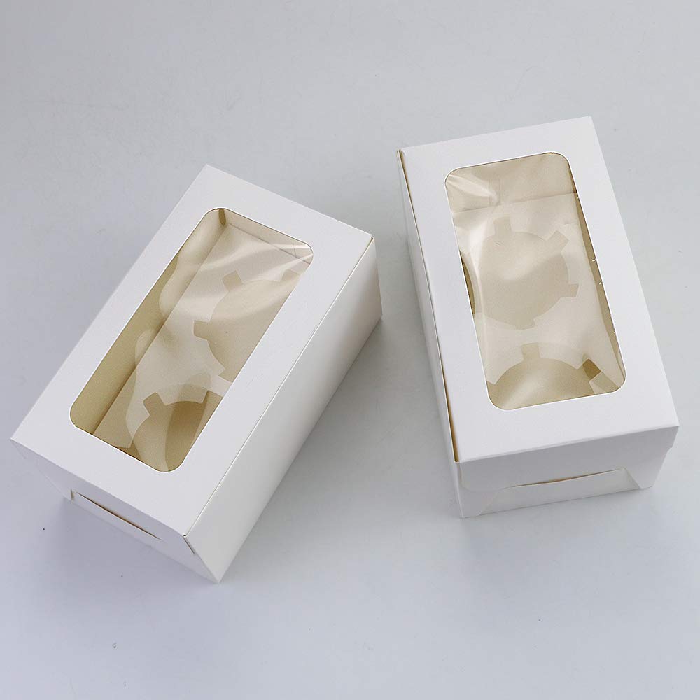 Pralb 50Pack White Paper Cupcake Boxes With Pvc Window And Two Treat Holder, Pastry And Cookie Box,Cupcake Containers Bakery Cak