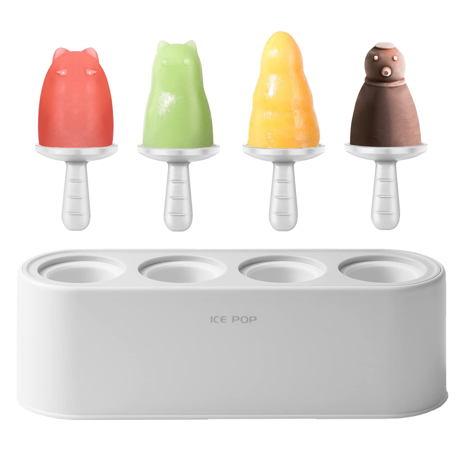 Popsicle Mold Set 4 Pieces Homemade Silicone Popsicle Maker Easy Release Ice Cream Molds Reusable Diy Pop Molds (Ice World, Whit