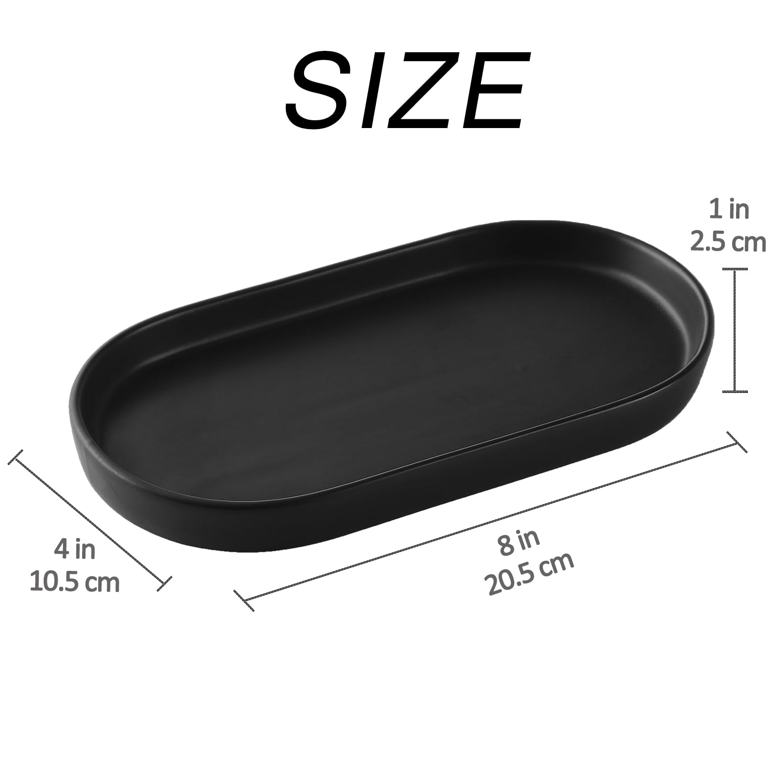 Eyrozia Matte Black Round Soap Dispenser Tray - 8'' Ceramic Vanity Tray For Bathroom Decorative, Jewelry Ring Dish, Comestic Hol