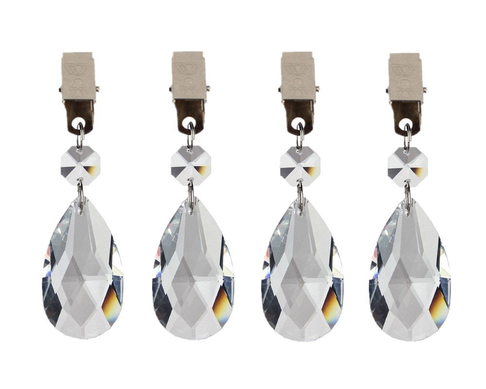 Yueton Pack Of 4 Metal Clip Crystal Glass Teardrop Pendant Tablecloth Weights