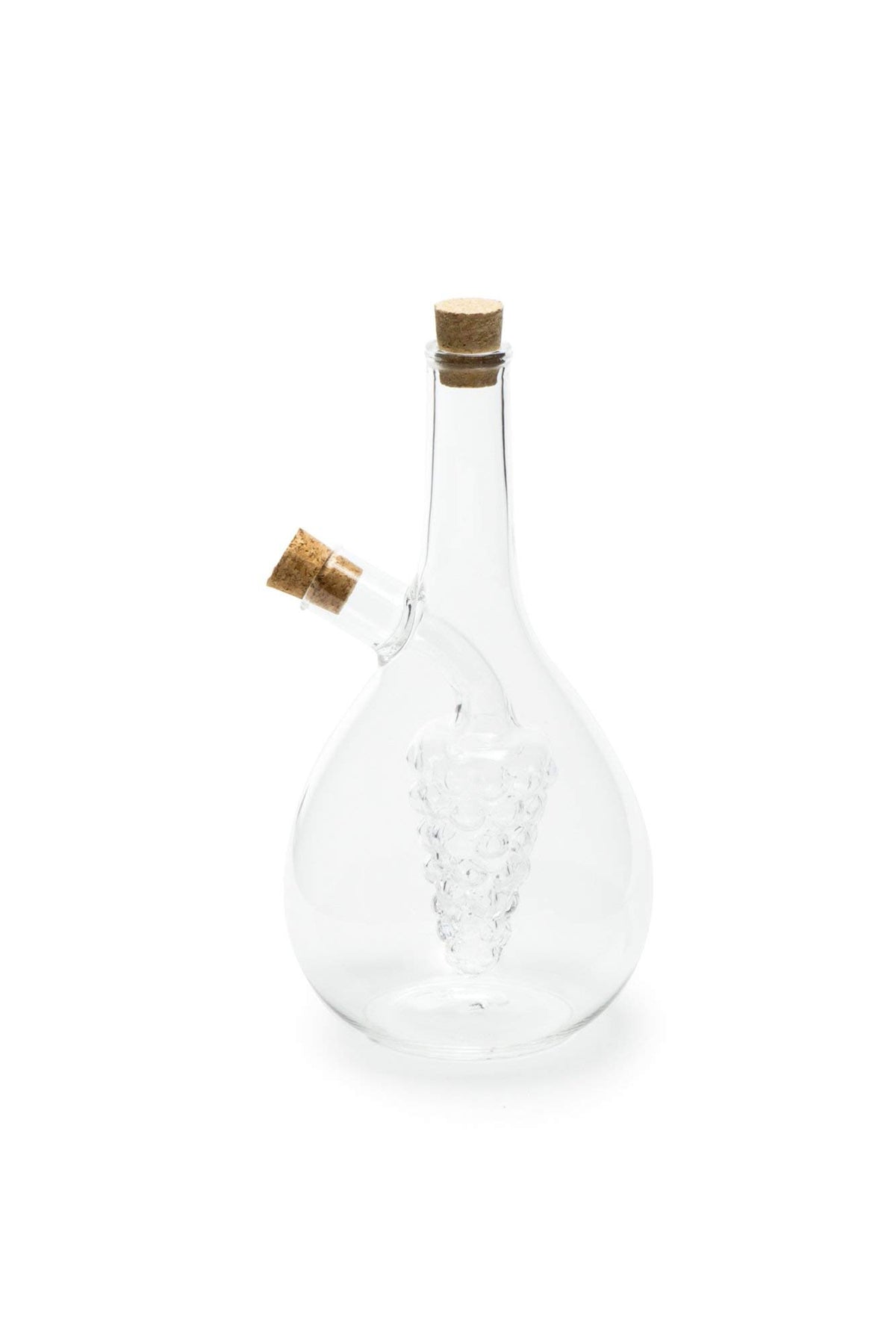 Fox Run Grape Motif Oil And Vinegar Cruet Dispenser Bottle, Clear Borosilicate Glass, Grapes
