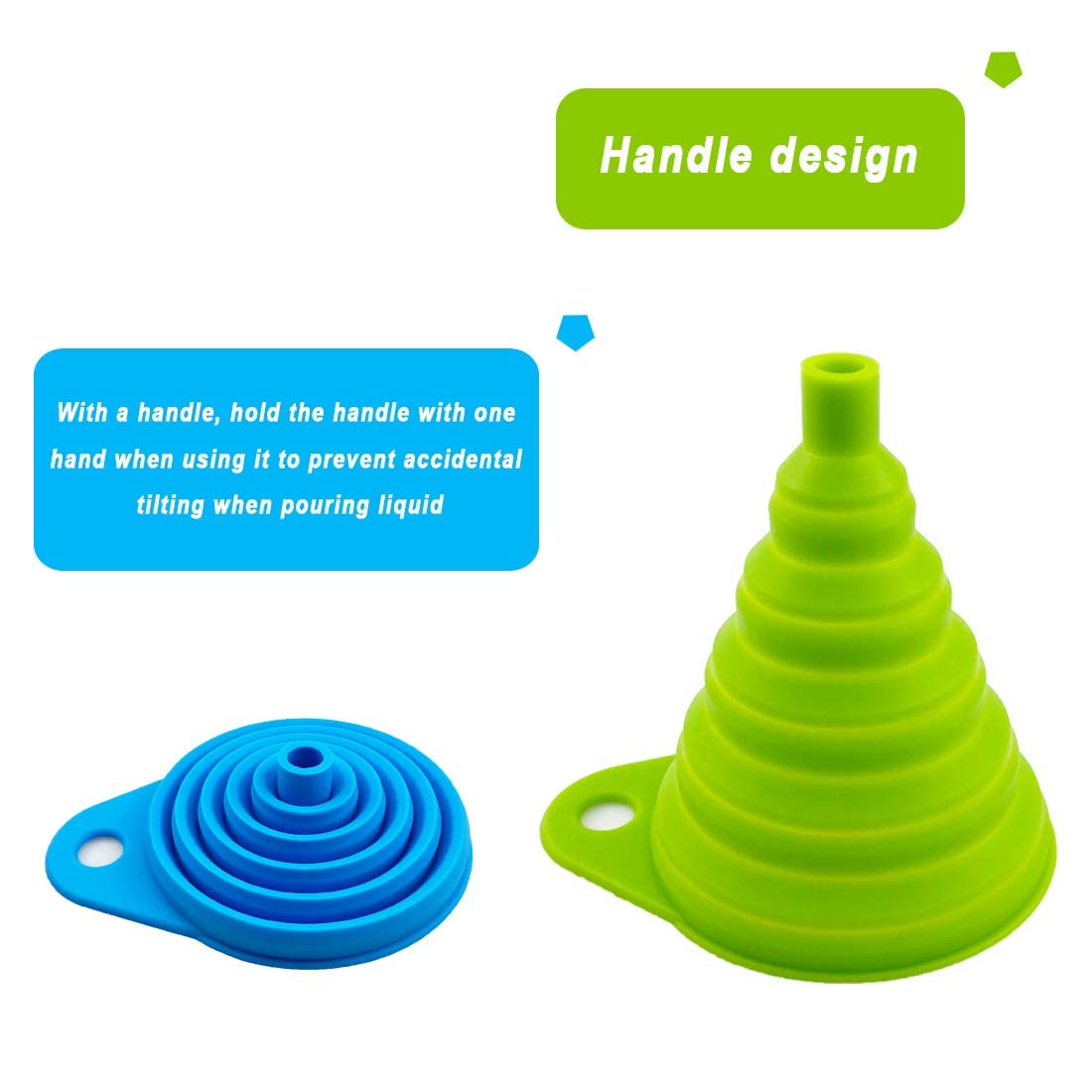 2 Pack Silicone Collapsible Funnel, Flexible Foldable Kitchen Funnel For Water Bottle Liquid Transfer Narrow And Wide Mouth Funn
