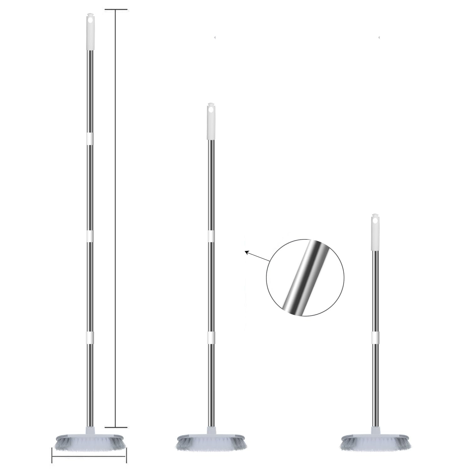 Meibei Floor Scrub Brush With Long Handle 54'' Stiff Bristle Shower Deck Brush, Adjustable Stainless Metal Handle For Cleaning T