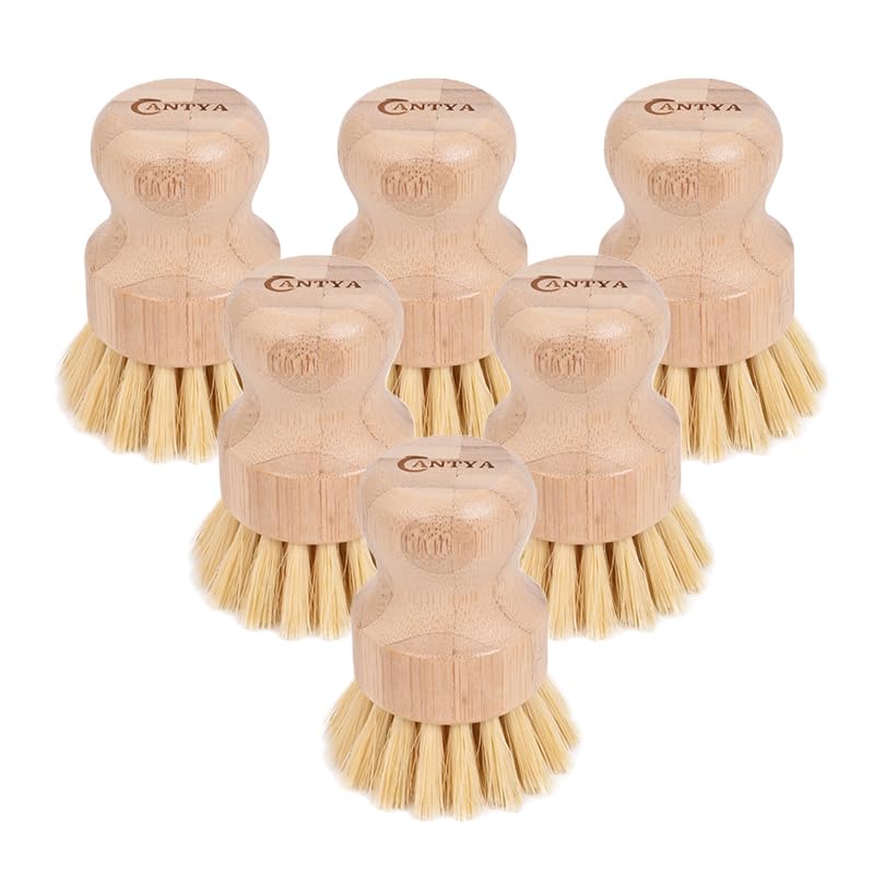 Bamboo Wok Brush - 6 Sets, Natural Bamboo Handle, Hard Brush Design, Environmental Protection And Durable, Bamboo Dish Brush Sui