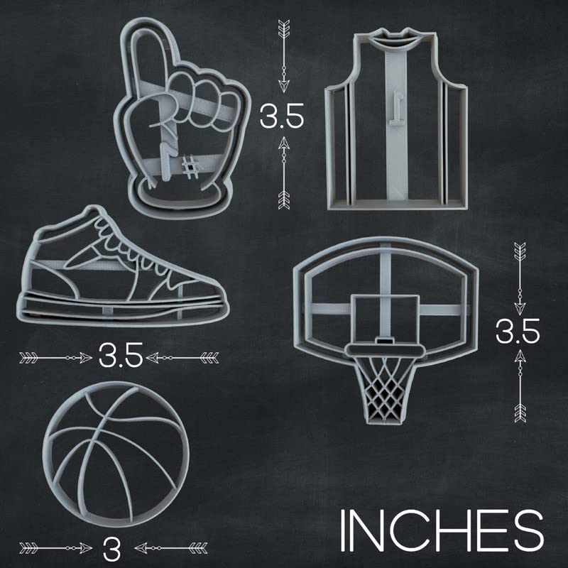 Moose Goods Basketball Cookie Cutter Set Of 5 - Sports Cookie Cutters Shapes & Stamp, Basketball Jersey Cookie Cutter For Diy Ba