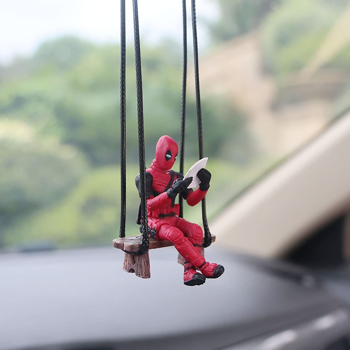 Funny Anime Car Mirror Hanging Accessories Car Pendant Reading Deadpol Ornaments Auto Rearview Mirror Decoration Car Accessories