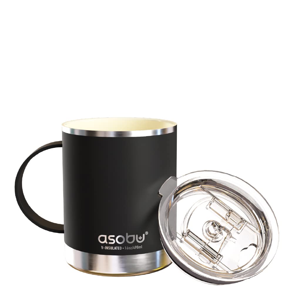Asobu Stainless Steel Insulated Coffee Mug With Ceramic Inner Coating For Ultimate Flavor 12 Ounce (Black)