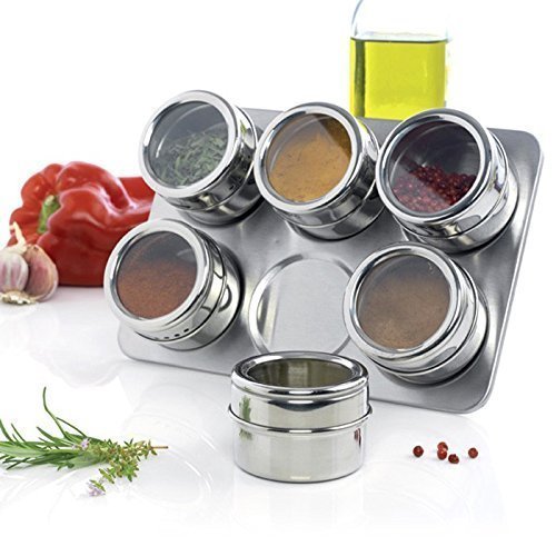 Stainless Steel Magnetic Spice Rack Spice Jar Set Of 6 Space Saver By Ajb