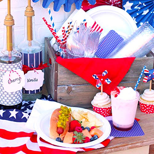 ALINK American Flag Red Blue White Paper Straws  100 Stripe/Star Biodegradable Straws for Memorial Day /4th of July  Super Bowl  Patriotic Party  Americana Themed Party Celebration and Holiday