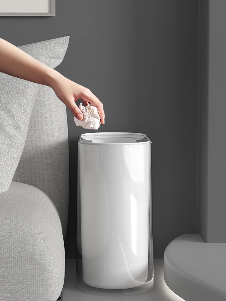 Ieek Small Waste Basket Slim Trash Can 3.2 Gallon/12L Clear And White Garbage Can Rectangle Plastic Wastebaskets Container Bin F
