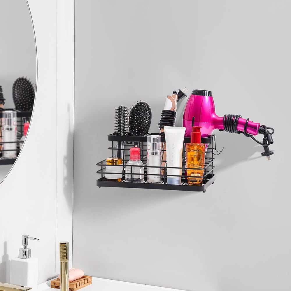 Vitviti Metal Hair Tool Organizer Wall Mounted, Hair Dryer Holder Basket Storage, Bathroom Sink Organizer Countertop For Vanity