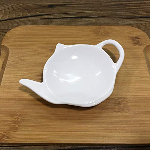 Sizikato 4Pcs Pure White Ceramic Tea Bag Holder Tea Bag Coasters Teapot-Shaped Dish Spoon Rests Snack Dish Seasoning Dish.