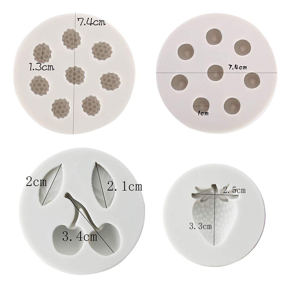 4Pcs/Set Blueberry Raspberry Cherry Strawberry Cake Fondant Molds, Berry Series Sugarcraft Gumpaste Silicone Mold For Chocolate