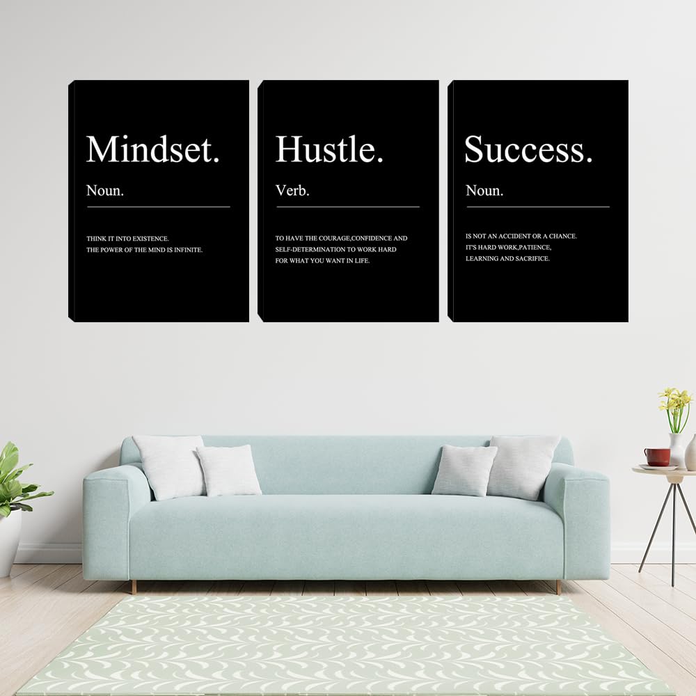 Motivational Wall Decor Black Mindset Canvas Wall Art Hustle Posters Prints Inspirational Entrepreneur Quote Office Decor Succes