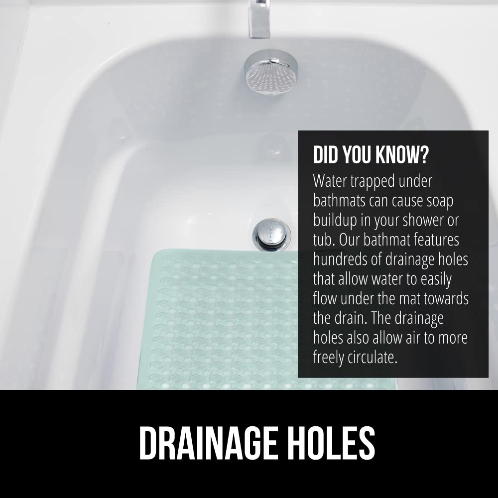 Gorilla Grip Patented Shower and Bathtub Mat  35x16  Long Bath Tub Floor Mats  Suction Cups and Drainage Holes Keeps Floors Clean  Machine Washable  Soft on Feet  Bathroom Accessories  Mint Opaque