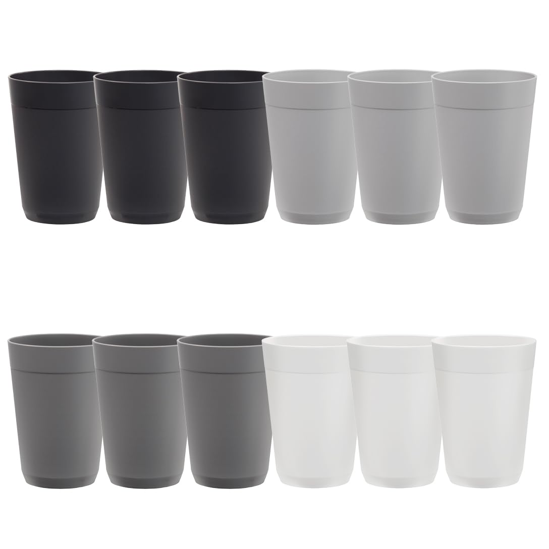 Us Acrylic Newport 10 Ounce Unbreakable Plastic Stackable Juice Tumblers In Grey Stone | Set Of 12 Drinking Cups | Reusable, Bpa