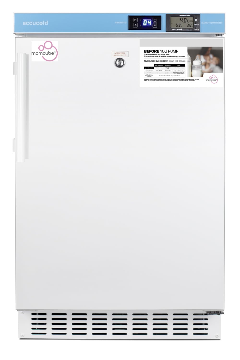 ACCUCOLD Momcube 20    Breast Milk Refrigerator, 2.65 cu.ft. Capacity, ADA Compliant, Medical Refrigerator, Lock, White- ACR45LM