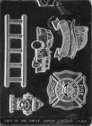 Firefighter Truck, Badge, Ladder, Hat, And Fire Hydrant Chocolate Mold - J083 - Includes Melting & Chocolate Molding Instruction