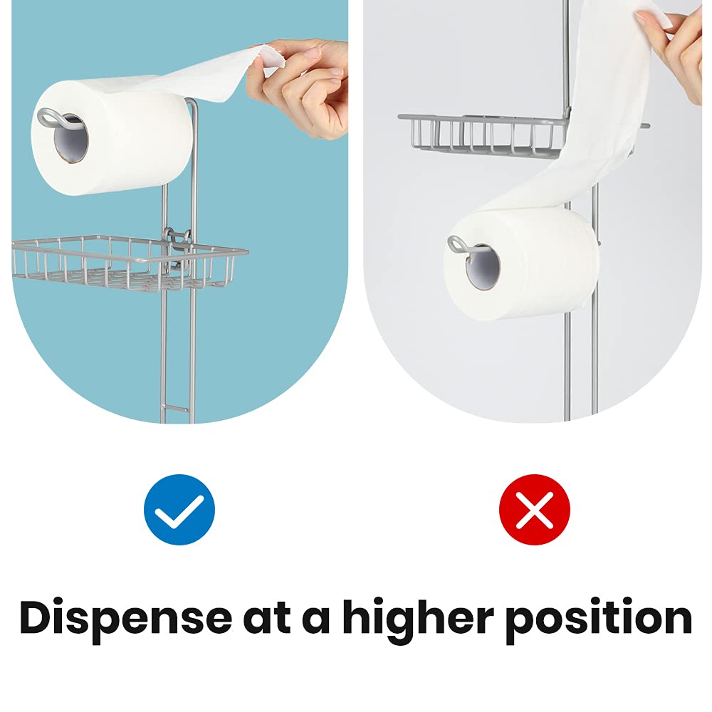 Toilet Paper Roll Holder Stand Bathroom Tissue Holders Free Standing with Middle Shelf Storage Reserve Mega Rolls/Phone/Wipe-Gray