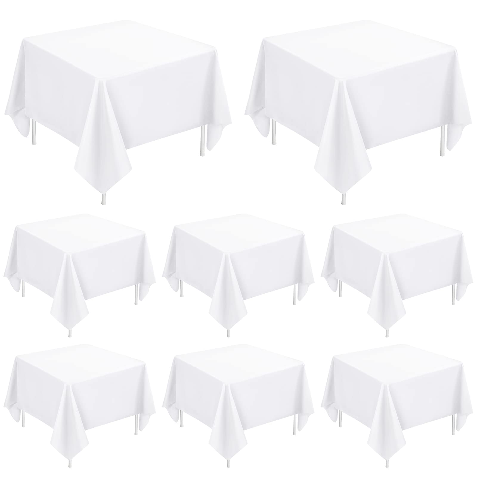 Fxks 8 Pack White Polyester Tablecloth 52 X 52 Inch Square Table Cloth For Square Or Round Tables, Washable Stain And Wrinkle Re