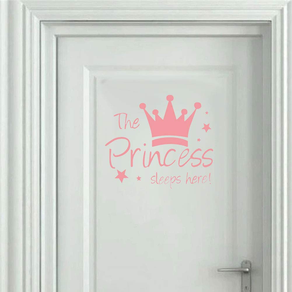 Kukiwhy 2 Pcs Wall Sticker Princess Sleep Here 13.4 Inch Little Crown Star Art Quotes Wall Decal Decor For Living Room Bedroom