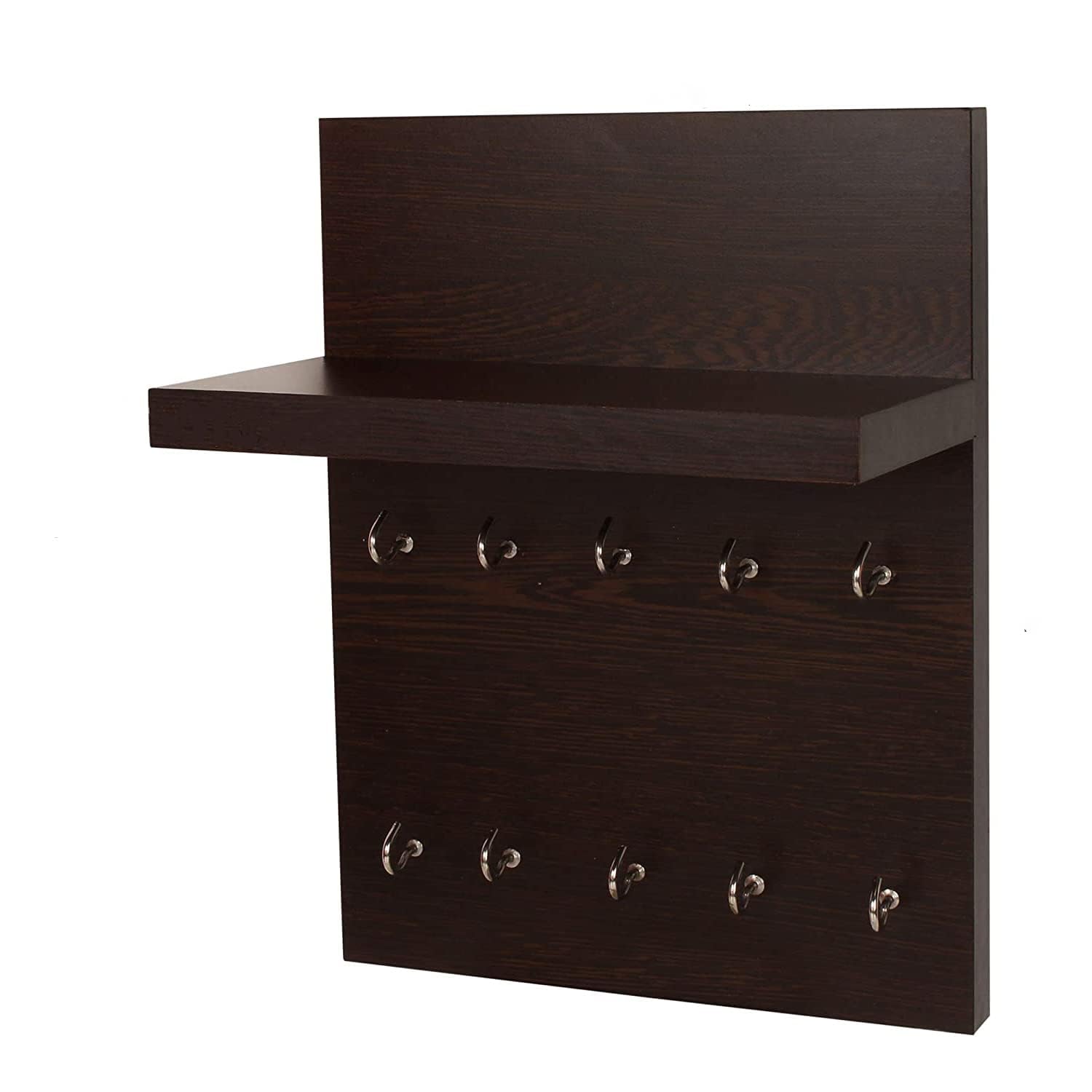 Burlyworth Ozzy Wooden Key Holder for Home, Wall Hanging Key Stand, Fancy Key Chain Holder with Display Shelf, Wenge (5Hooks)