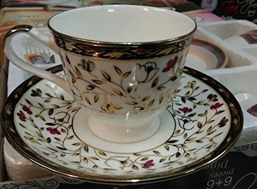 Raincart Bone China Tableware Serving Gold Tea Cups Coffee Cups Set Of 6 Cups And Saucers, 160 Ml