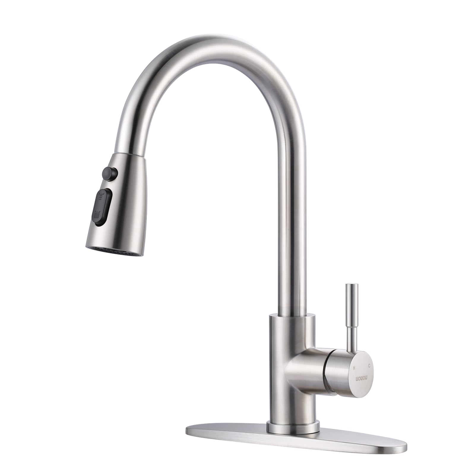 Wowow Kitchen Faucet With Sprayer, Kitchen Sink Faucet, Sus 304 Stainless Steel, High Arc Single Handle Brushed Nickel Kitchen F