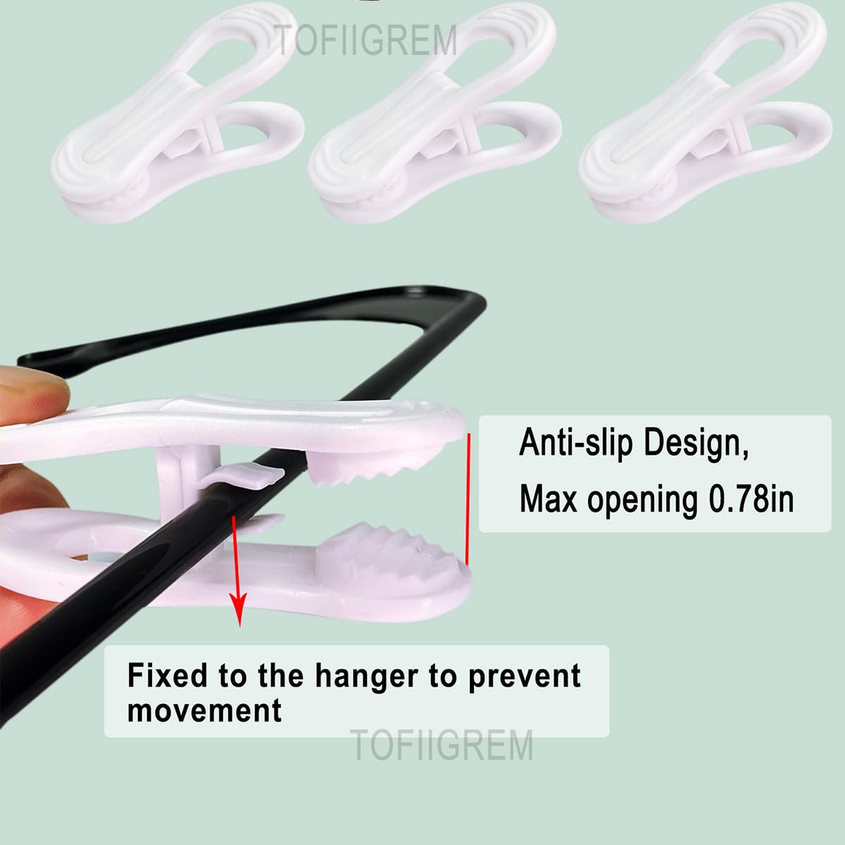 Tofiigrem White Hanger Clips 50 Pack, Multi-Purpose Plastic Hangers Clips Perfect For Plastic Clothes Hangers, Clothes Pins Fing