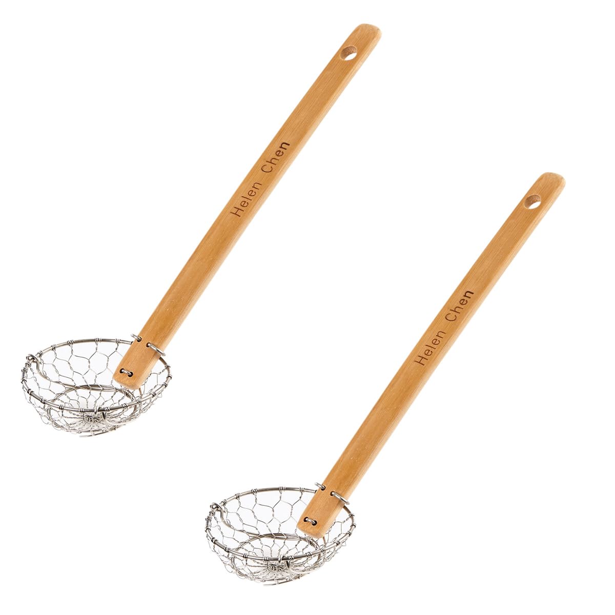 Helen'S Asian Kitchen Mini Spider Strainer, 3-Inch, Set Of 2, Stainless Steel With Natural Bamboo Handle