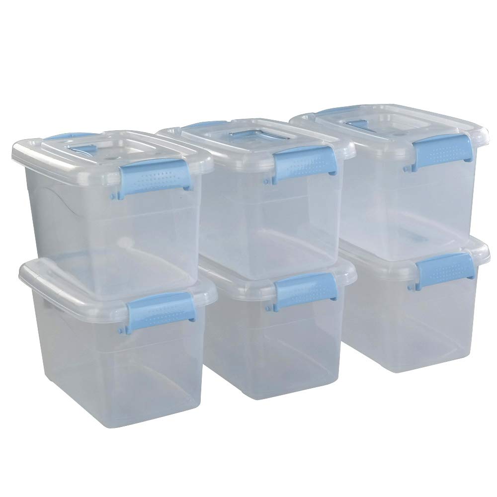 Doryh 5 L Plastic Storage Bin With Lid, Clear Transparent Box With Handles, Set Of 6