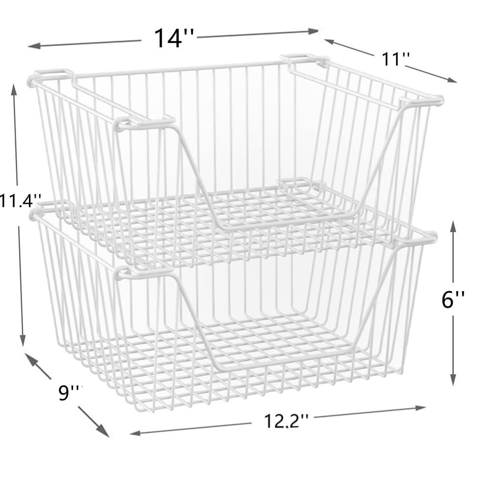 Blitzlabs Stackable Wire Metal Baskets Cabinet Organizer Sturdy Metal Wire Pantry Freezer Bin For Home Bathroom Kitchen Friut Ve
