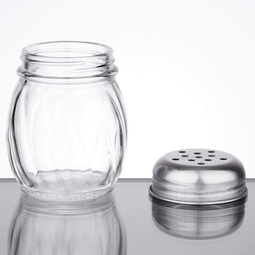 6-Ounces Glass Spices Shaker With Perforated Stainless Steel Top And Parmesan Cheese Shaker With Slotted Stainless Steel Top/Set