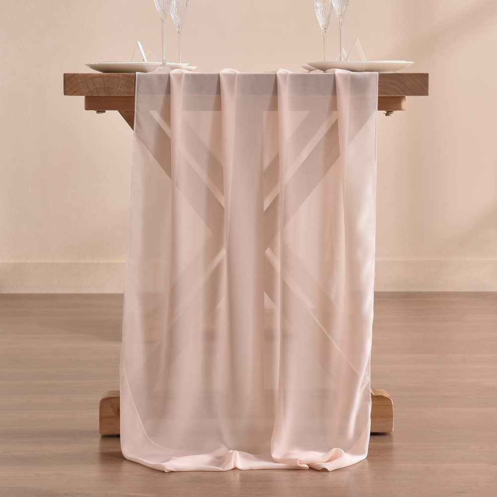 Socomi 10Ft Light Peach Chiffon Table Runner 29X120 Inches Wedding Runner Sheer Thanksgiving Christmas Bridal Shower Decorations