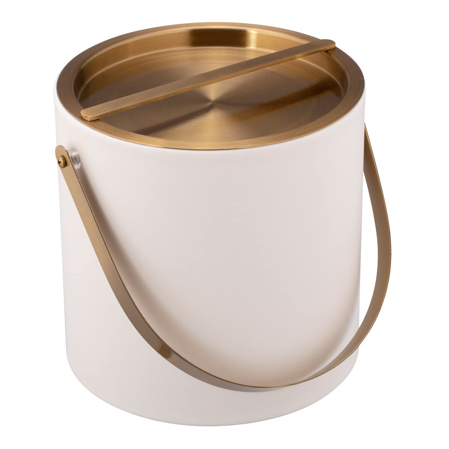 Kraftware 3Qt Brushed Gold Arch Handle & Bridge Cover: White Santa Barbara 3 Quart Ice Bucket, Small
