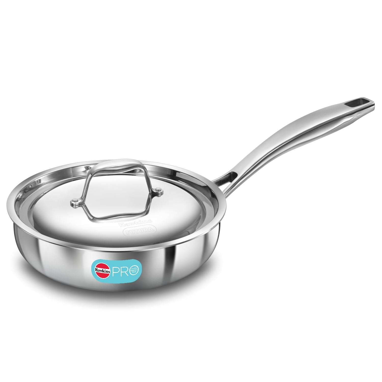 Hawkins Pro 18 Cm Frying Pan, Triply Stainless Steel Fry Pan With Stainless Steel Handle And Stainless Steel Lid, Silver (Psf18S