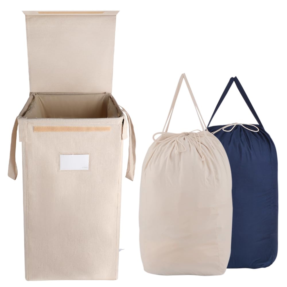 Mcleanpin 210L Laundry Hamper With Lid And 2 Removable Liners, Collapsible Dirty Clothes Hamper For Laundry And 2 Handles, Folda