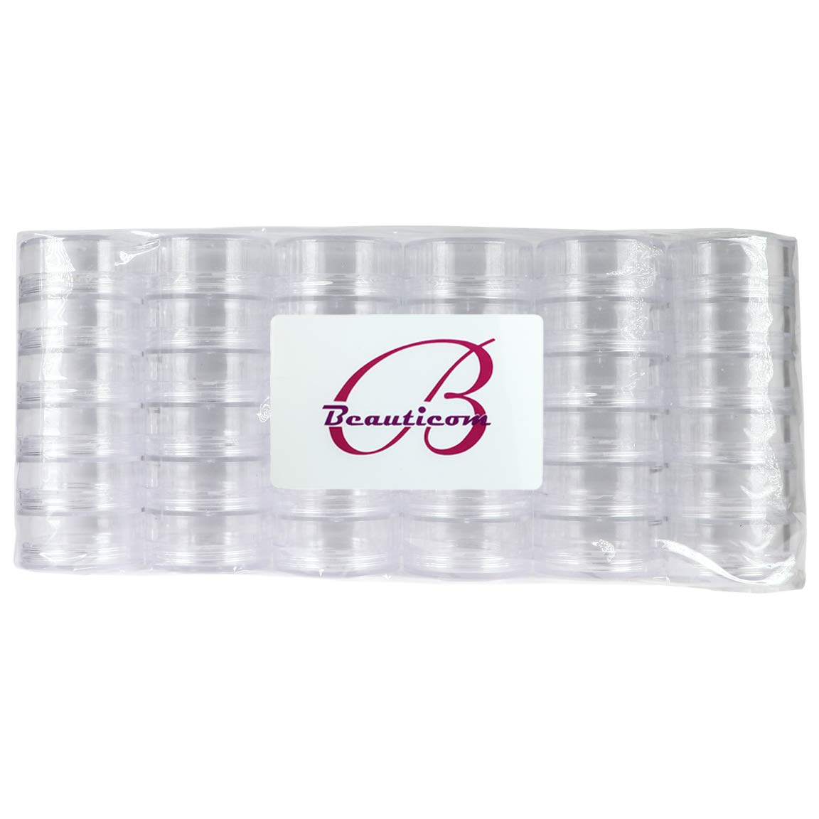 Beauticom 6 Pack(36 Pieces) 10G/10Ml Empty Round Transparent Stackable Plastic Embellishment Bead Glitter Charm Craft Jars With