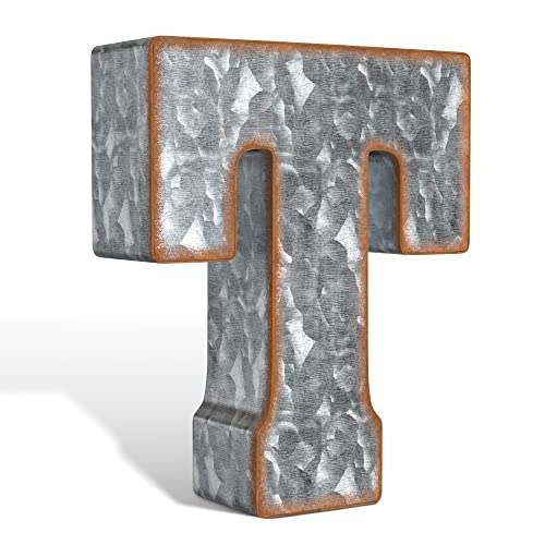 Galvanized Metal Letters For Wall Decor - 3D Letter T For Hanging Or Freestanding - Unique Blend Of Rustic, Vintage, Western, An