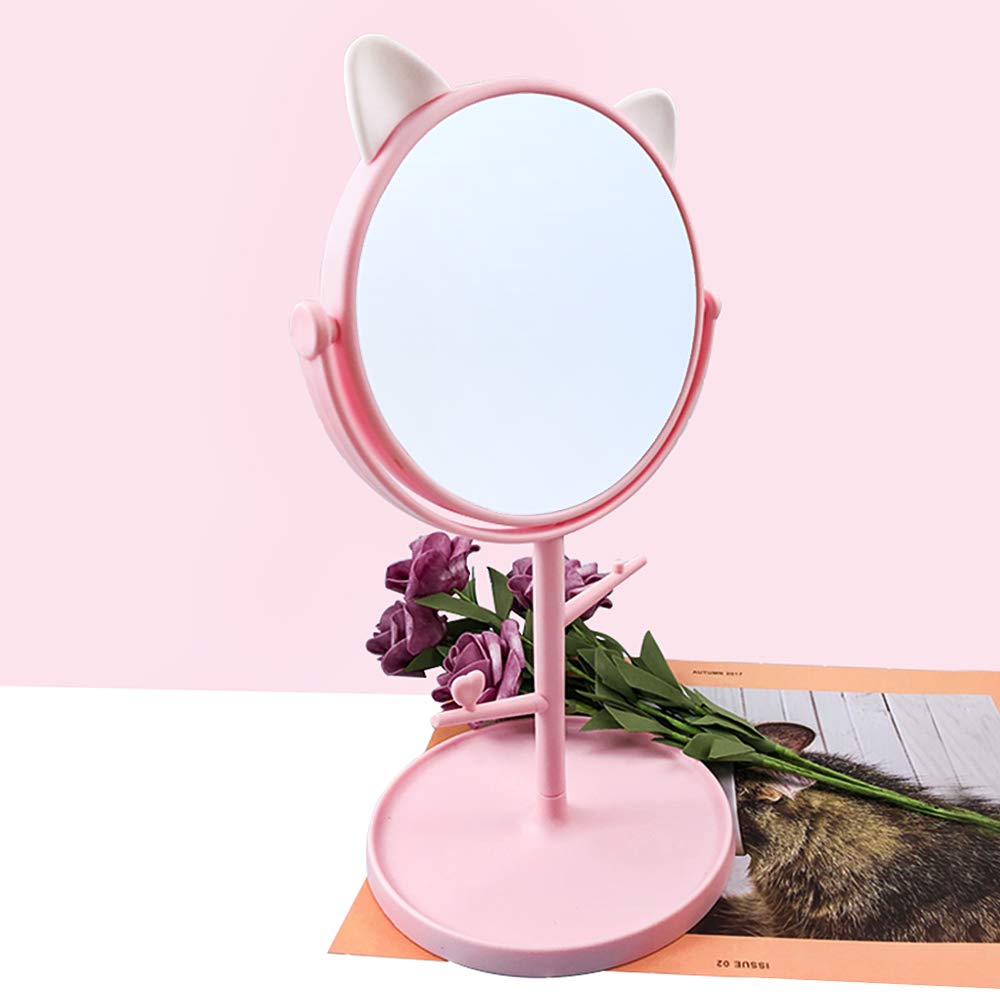 Louphee Desk Mirror In Cute Cat Ears Shape-Kawaii &Vanity Mirror For You In Bathroom Or Bedroom- Pink