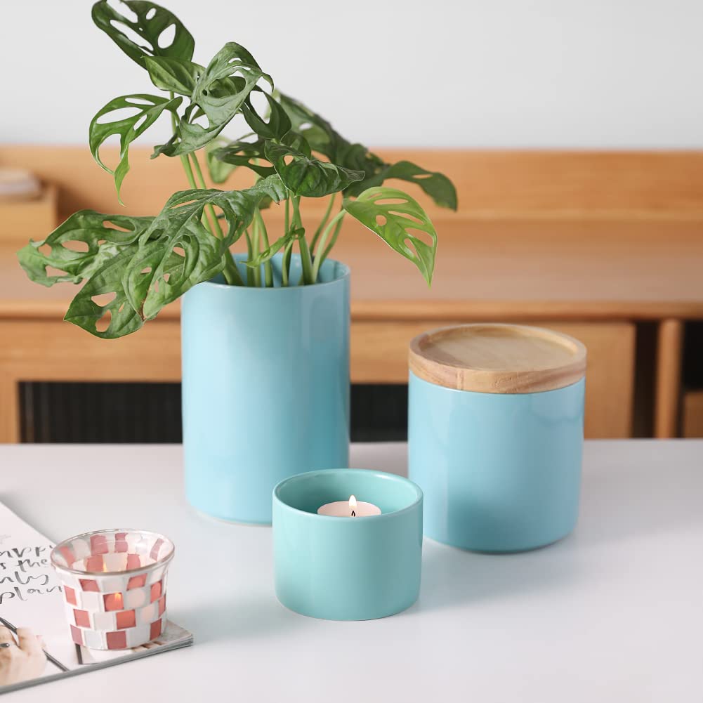 Sweejar Kitchen Canisters Ceramic Food Storage Jar, Stackable Containers With Airtight Seal Wooden Lid For Serving Ground Coffee