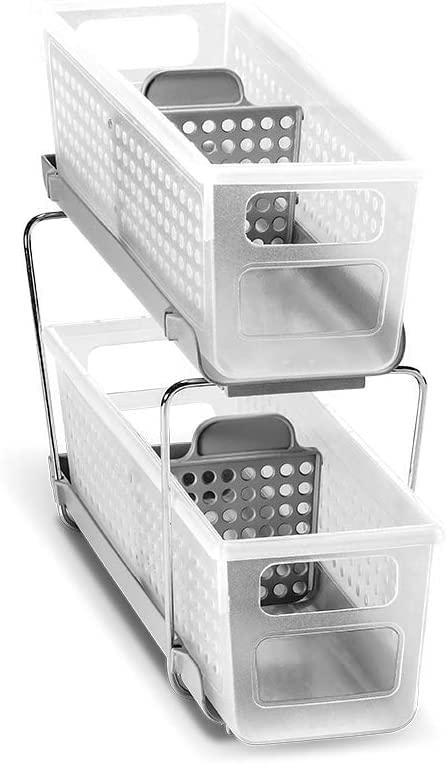 Madesmart 2-Tier Plastic Mini Multipurpose Organizer With Divided Slide-Out Storage Bins, Compact Under Sink And Cabinet Organiz